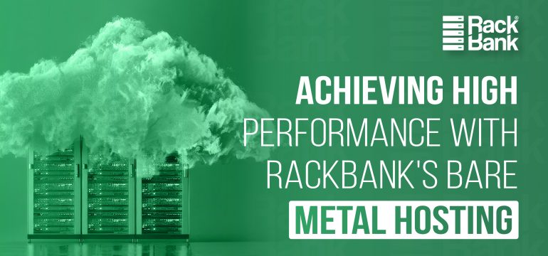 Illustration showing high-performance server racks in a modern India data center, highlighting RackBank's bare metal hosting solutions with icons for speed, reliability, customization, and enterprise-grade security