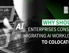 Enterprise server racks in a secure data center environment, representing AI workload migration to colocation for improved performance, scalability, and cost-efficiency