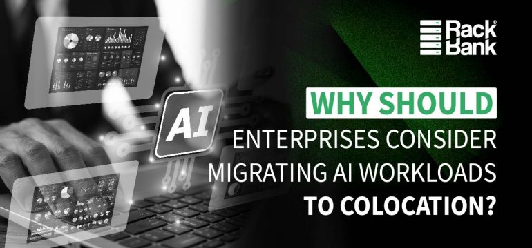 Enterprise server racks in a secure data center environment, representing AI workload migration to colocation for improved performance, scalability, and cost-efficiency
