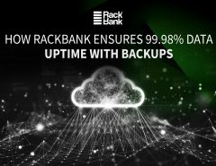 Server racks in a data center with backup power and storage systems ensuring uptime
