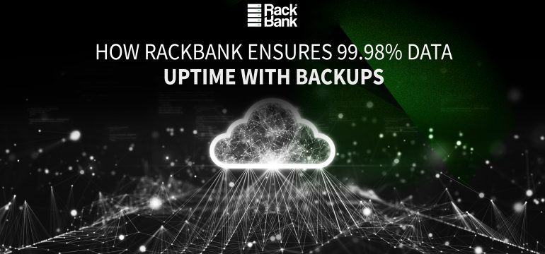 Server racks in a data center with backup power and storage systems ensuring uptime